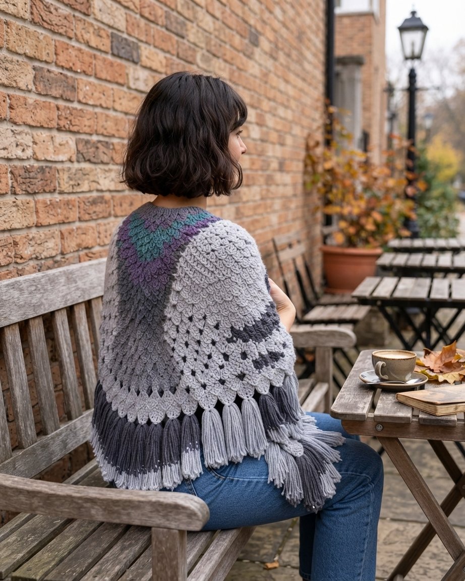 Crochet Wing Shawl with Tassels, Pigeon Feather Design