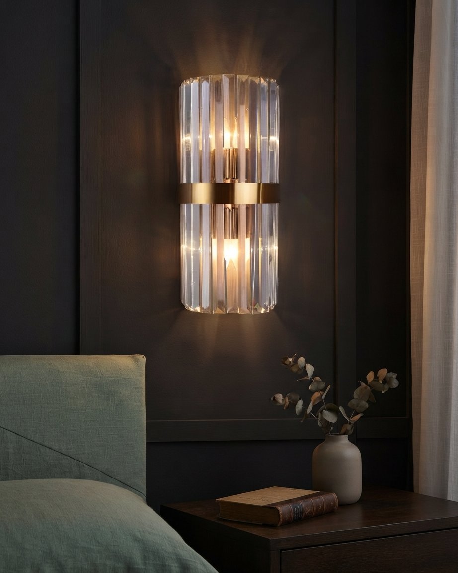 Crystal Wall Sconce with Gold or Black Steel Frame