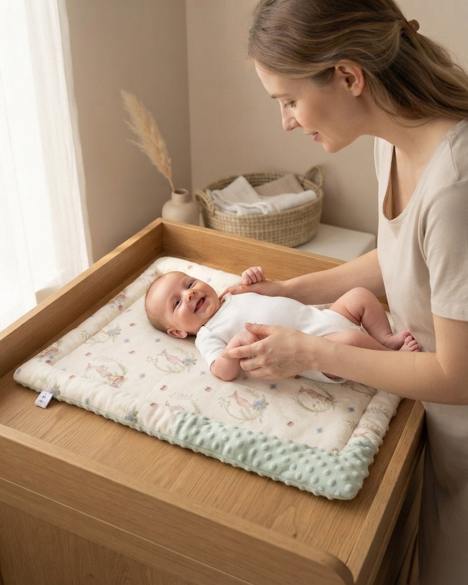 Cushioned Linen Baby Changing Mat – Portable & Washable