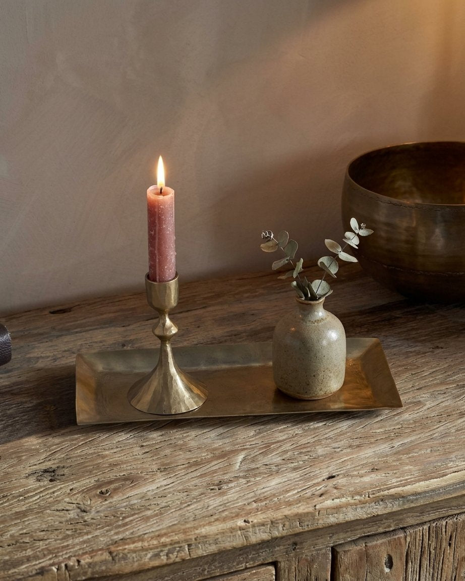 Decorative Tray in Antique Brass, Hammered Iron