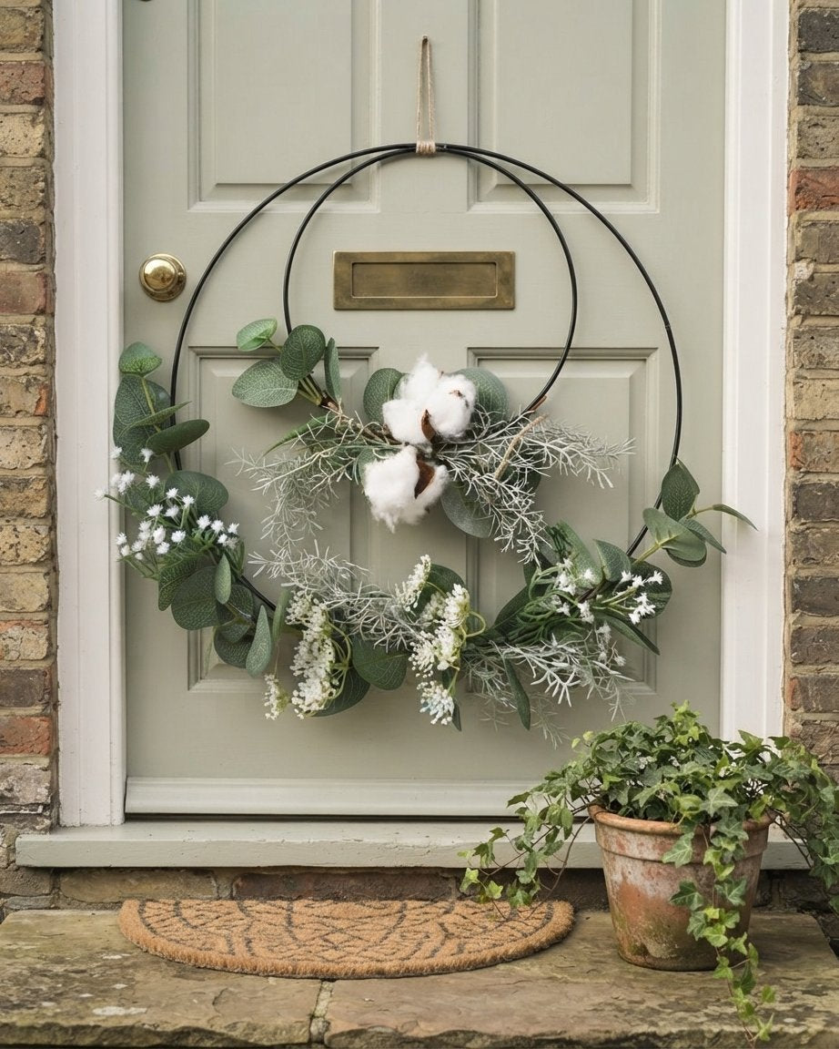 Double Hoop Wreath with Eucalyptus and Cotton Stems