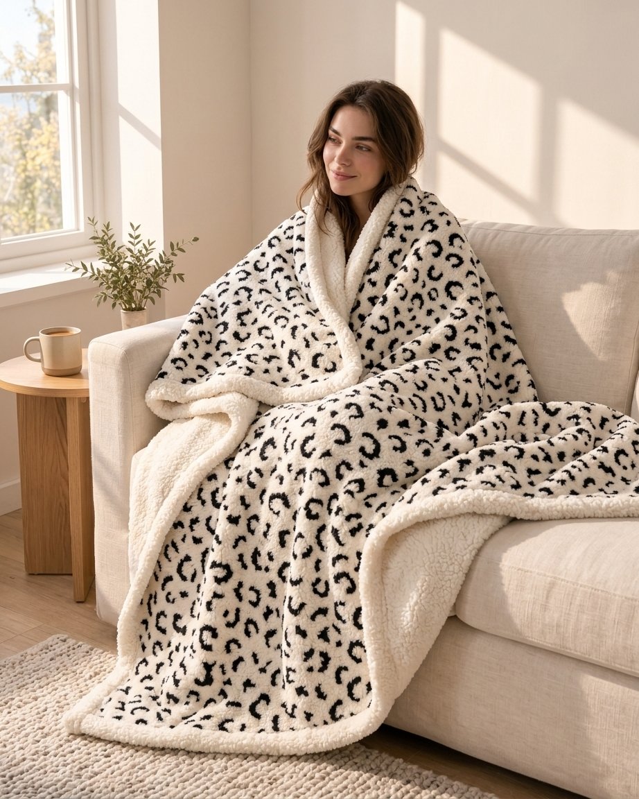 Double-Layer Leopard & Zebra Print Fleece Throw Blanket
