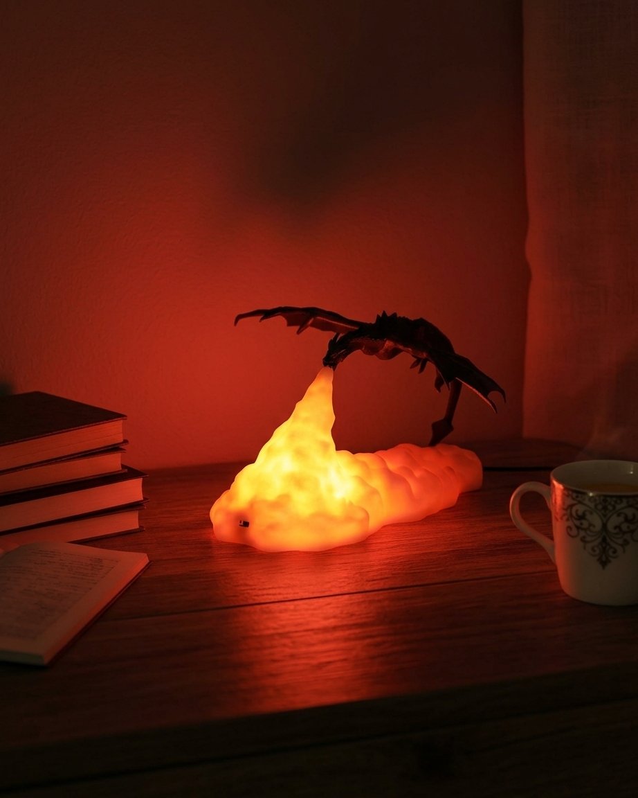 Dragon Night Light with LED Fire-Breathing Effect – Decorative Bedside Table Lamp