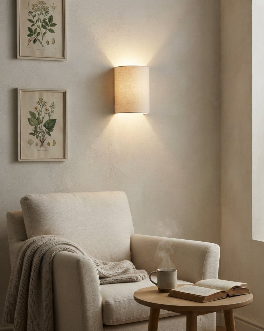 Fabric Drum Wall Light with Plug-In Cord, 3 Colour Modes