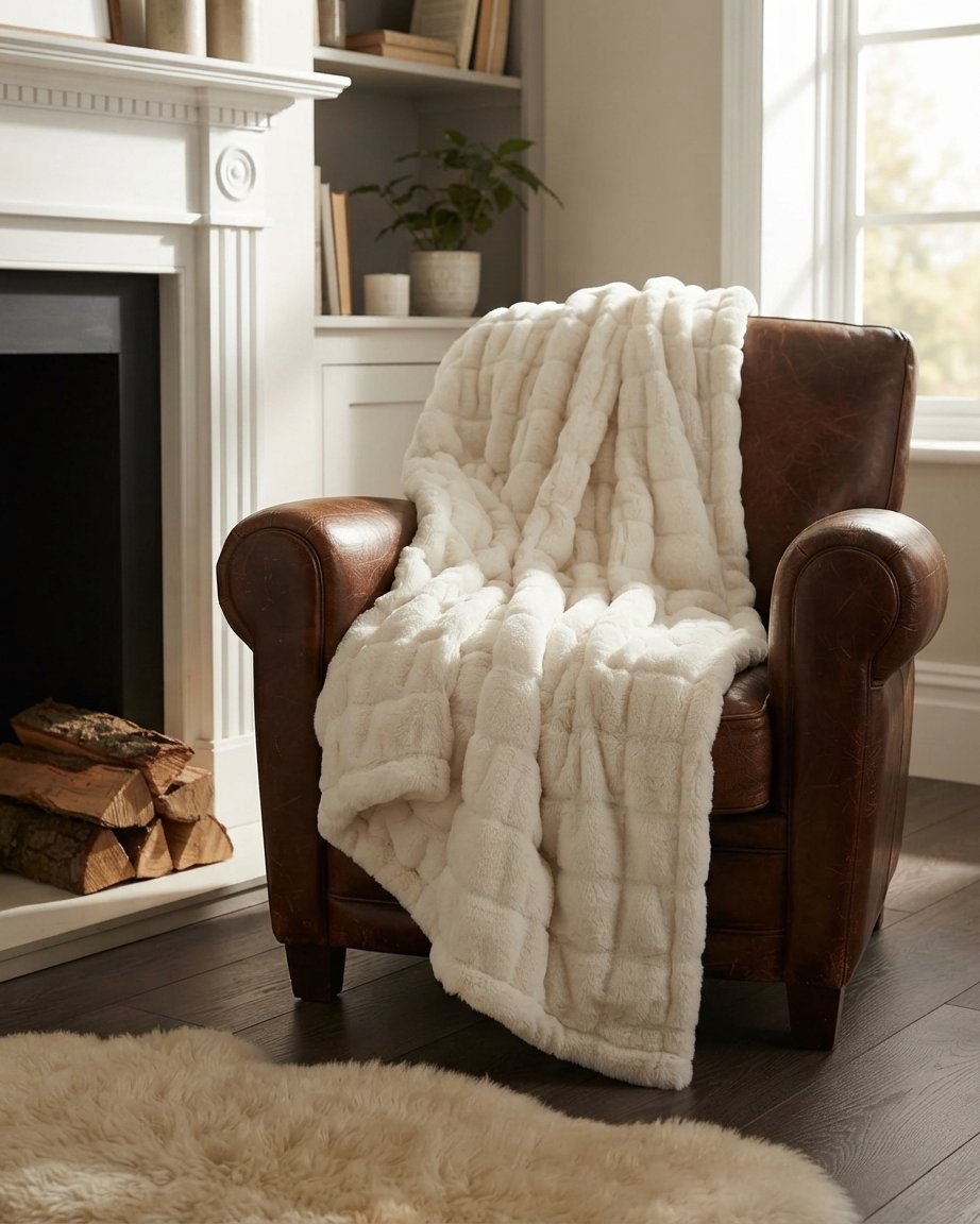 Faux Fur Throw Blanket – Ruched Plush, Two Sizes