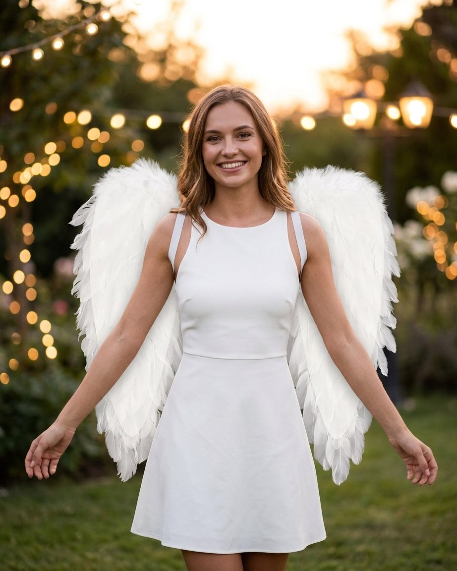 Feathered Angel Wings Costume Accessory with Adjustable Straps