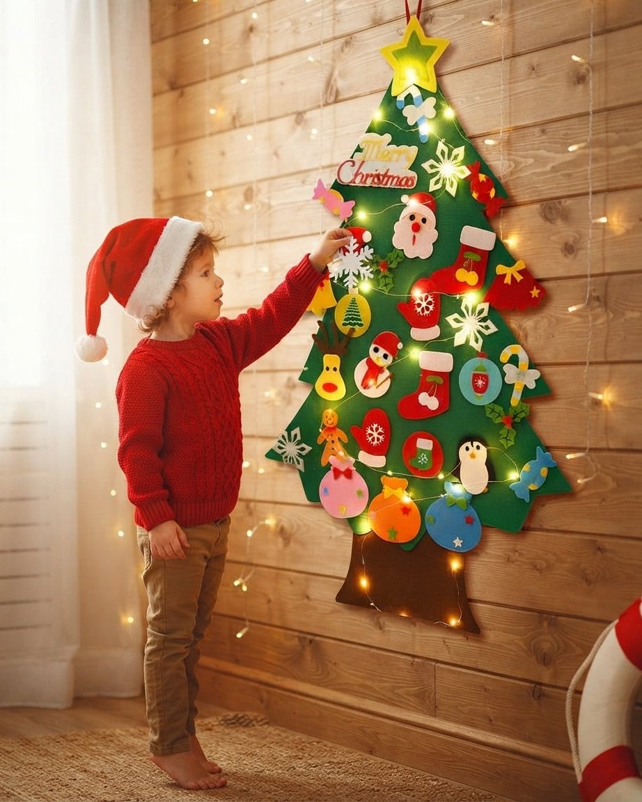 Felt Christmas Tree for Kids with Lights & 30+ Ornaments
