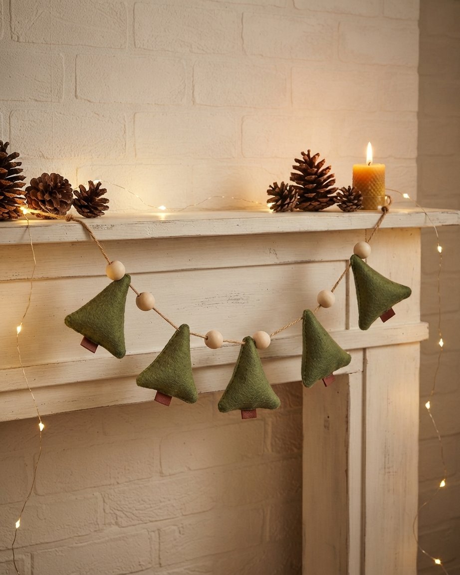 Felt Christmas Tree Garland with Snowball Beads