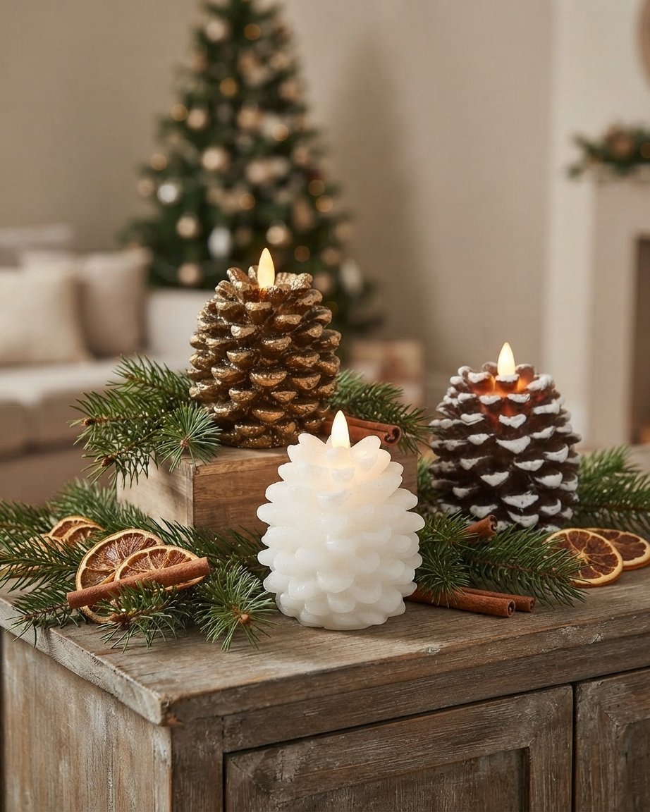 Flameless LED Pinecone Candles with Remote Control