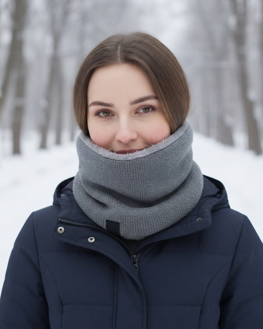 Fleece-Lined Knitted Snood Neck Warmer, One Size