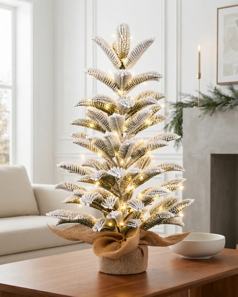 Flocked Tabletop Christmas Tree with Warm LED Lights