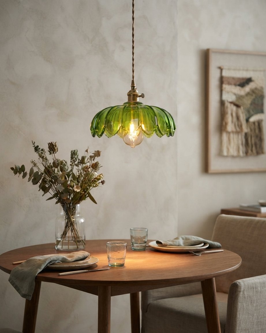 Floral Glass Pendant Light with Brass Fitting