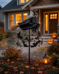 Flying Witch Wind Spinner Garden Stake with Spinning Bat and Star Rings