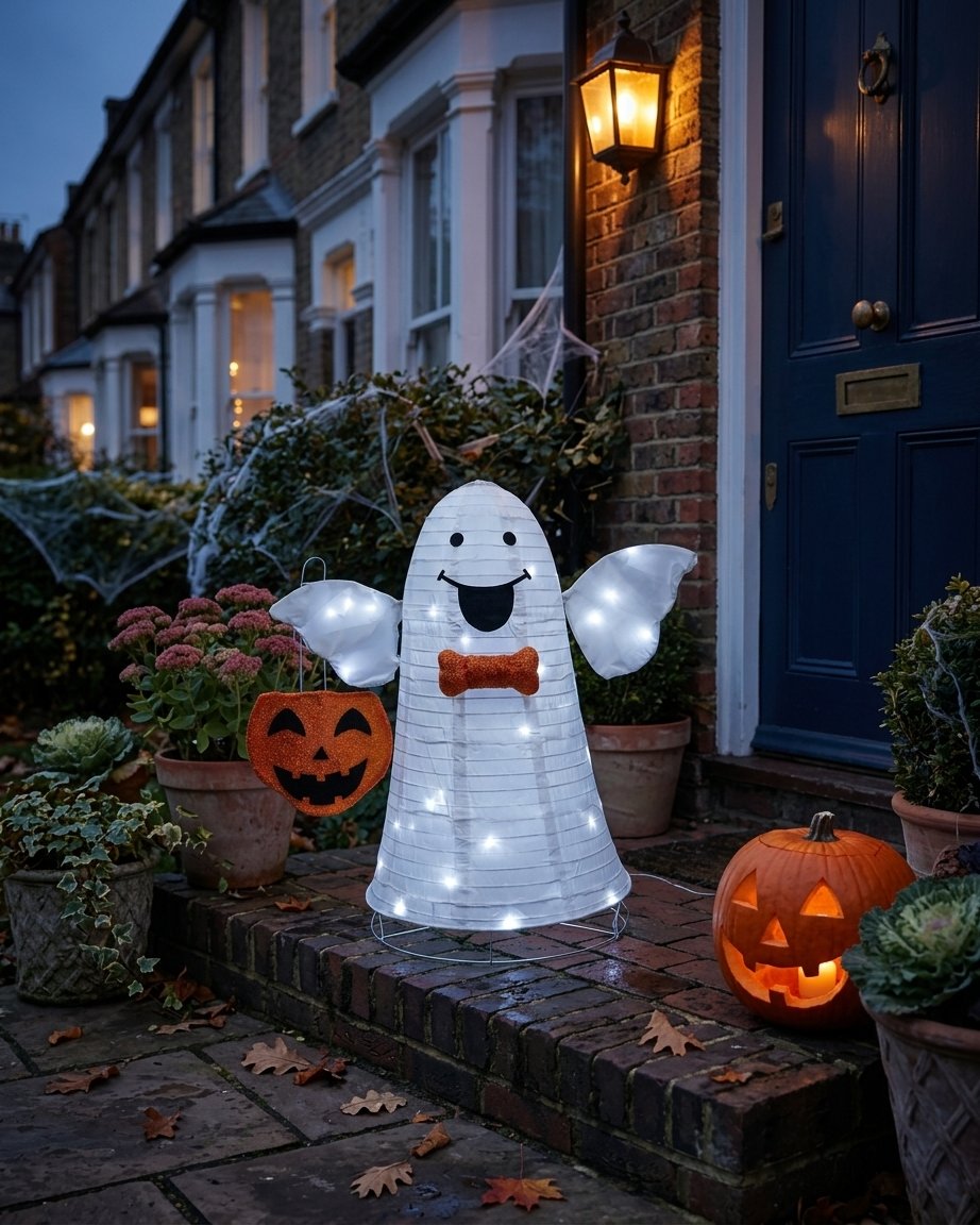 Foldable LED Ghost Halloween Decoration with 80 White Lights for Indoor and Outdoor Use