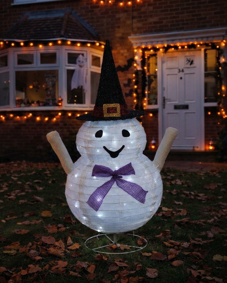 Foldable Light-Up Ghost Halloween Decoration with 40 White LEDs and Timer, 82 cm