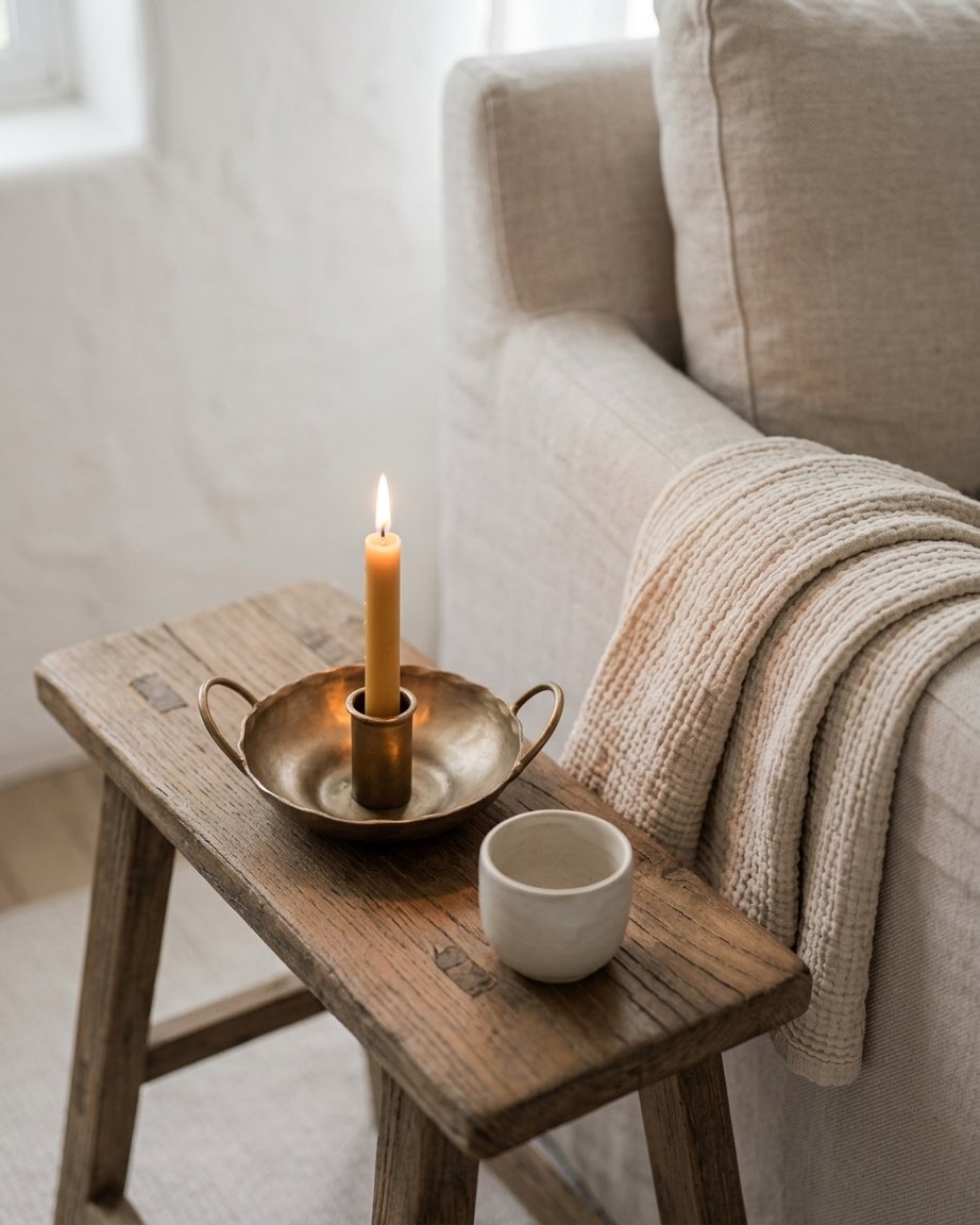 Forged Brass-Finish Iron Candle Holder with Handles
