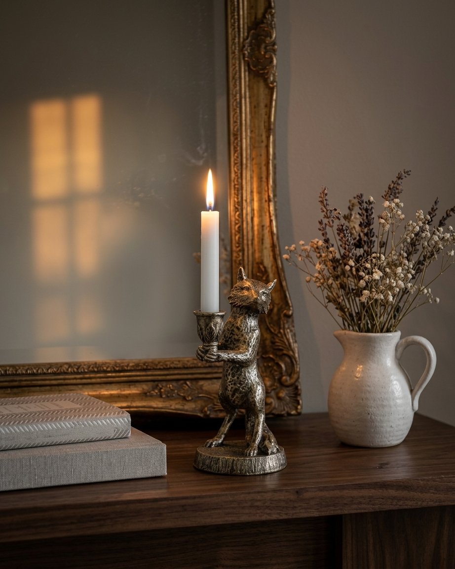 Fox Figure Candle Holder in Antique Gold