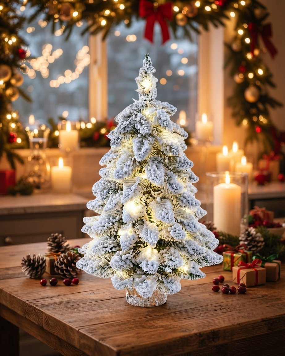 Frosted Mini Christmas Tree with Warm White LED Lights