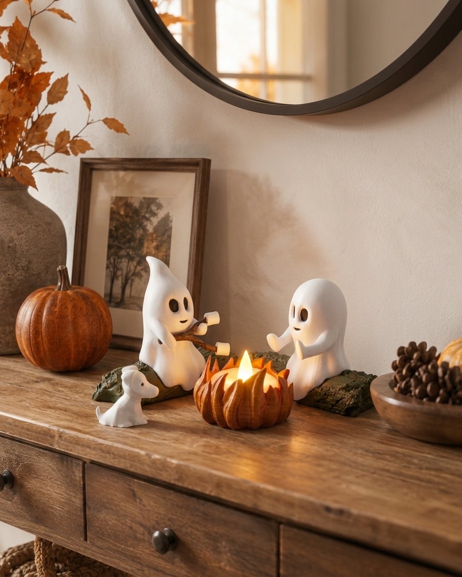 Ghost Campfire Gathering Resin Figurine Set with LED Tealight