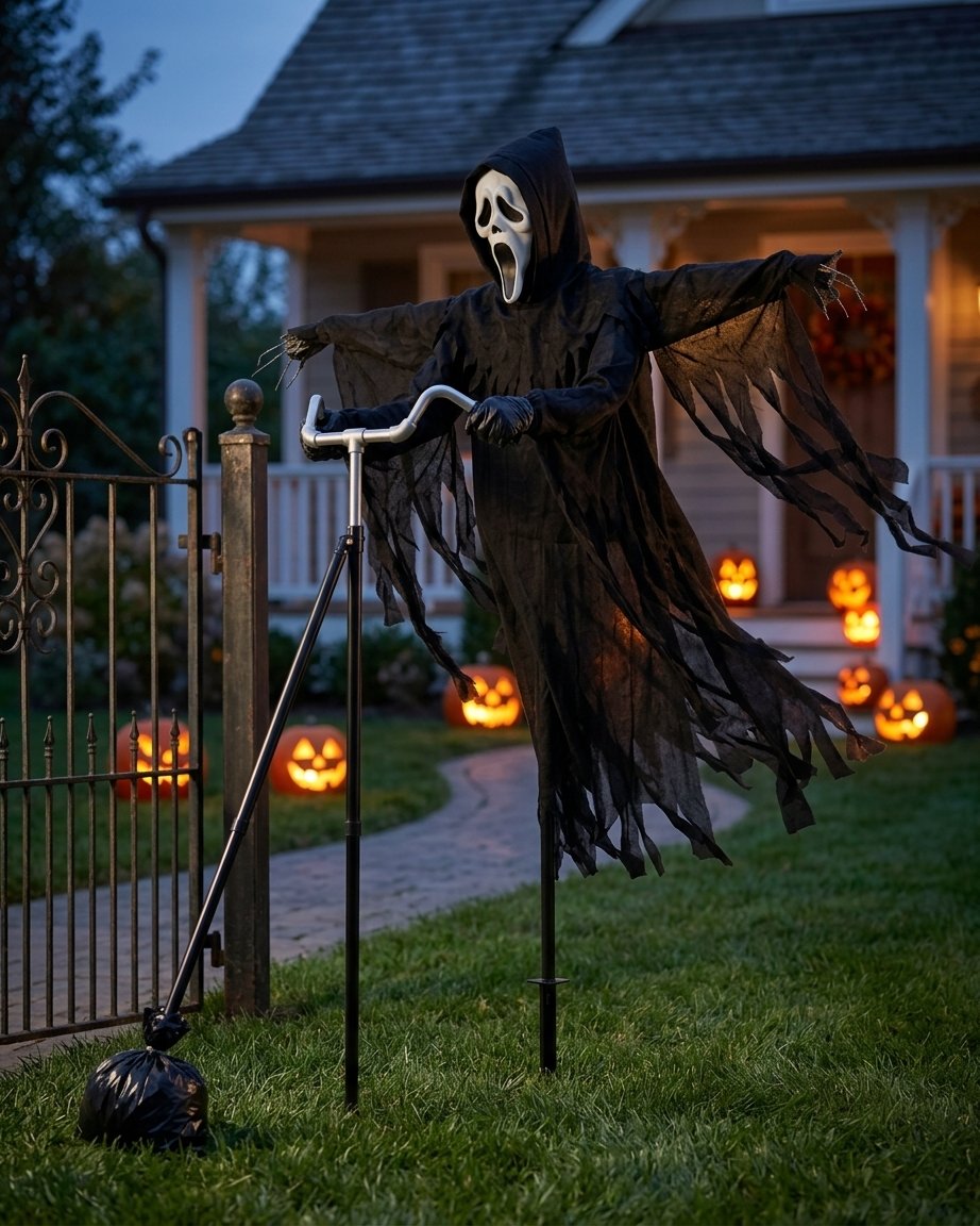 Ghostface Scarecrow Halloween Outdoor Decoration with Ground Stake and Pole