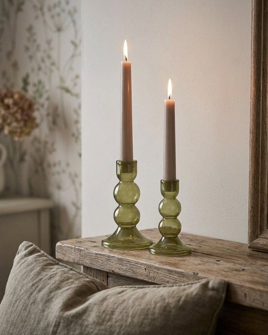 Glass Candle Holder in Olive, 2 sizes