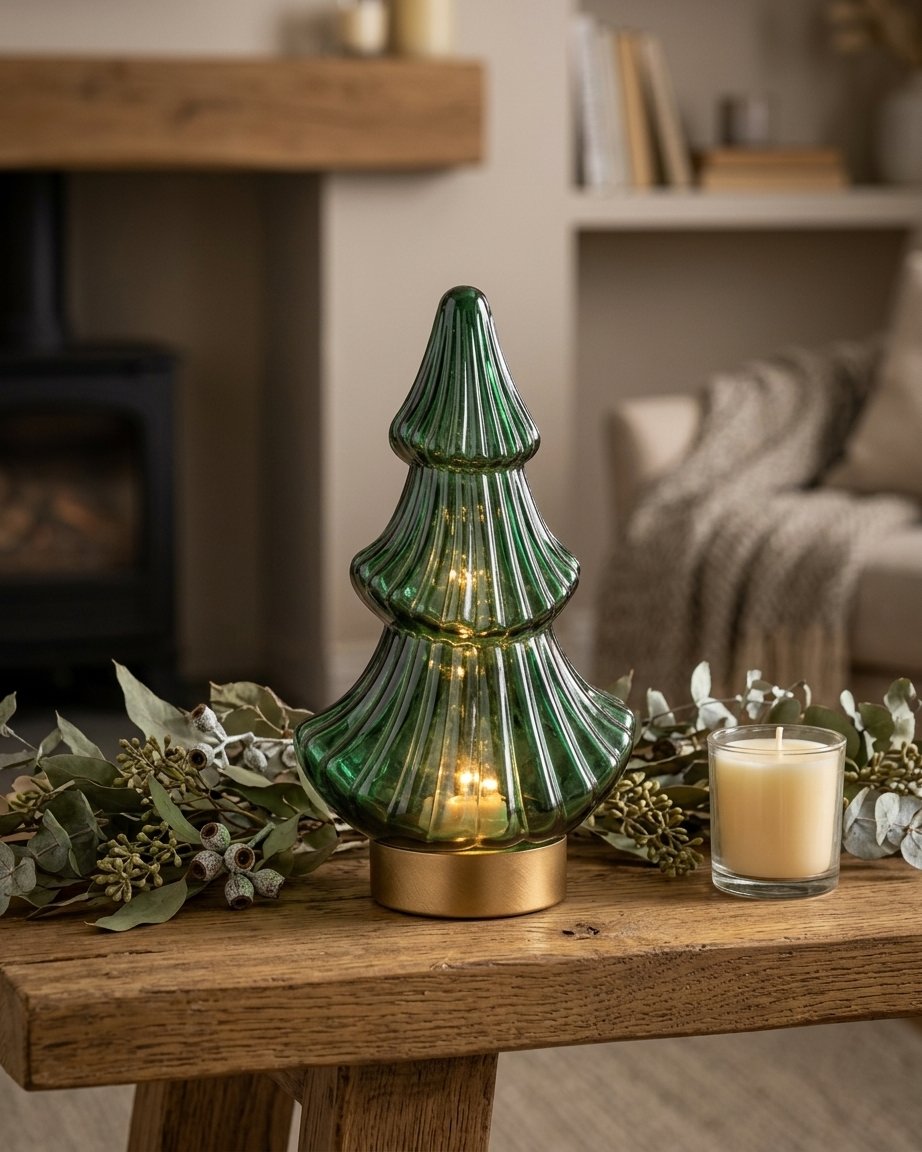 Glass LED Christmas Tree Decoration, Red, Green or Gold