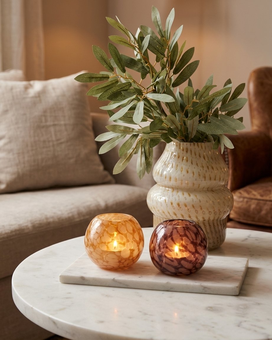 Glass Tealight Holder with Speckled Pattern, Set of 2