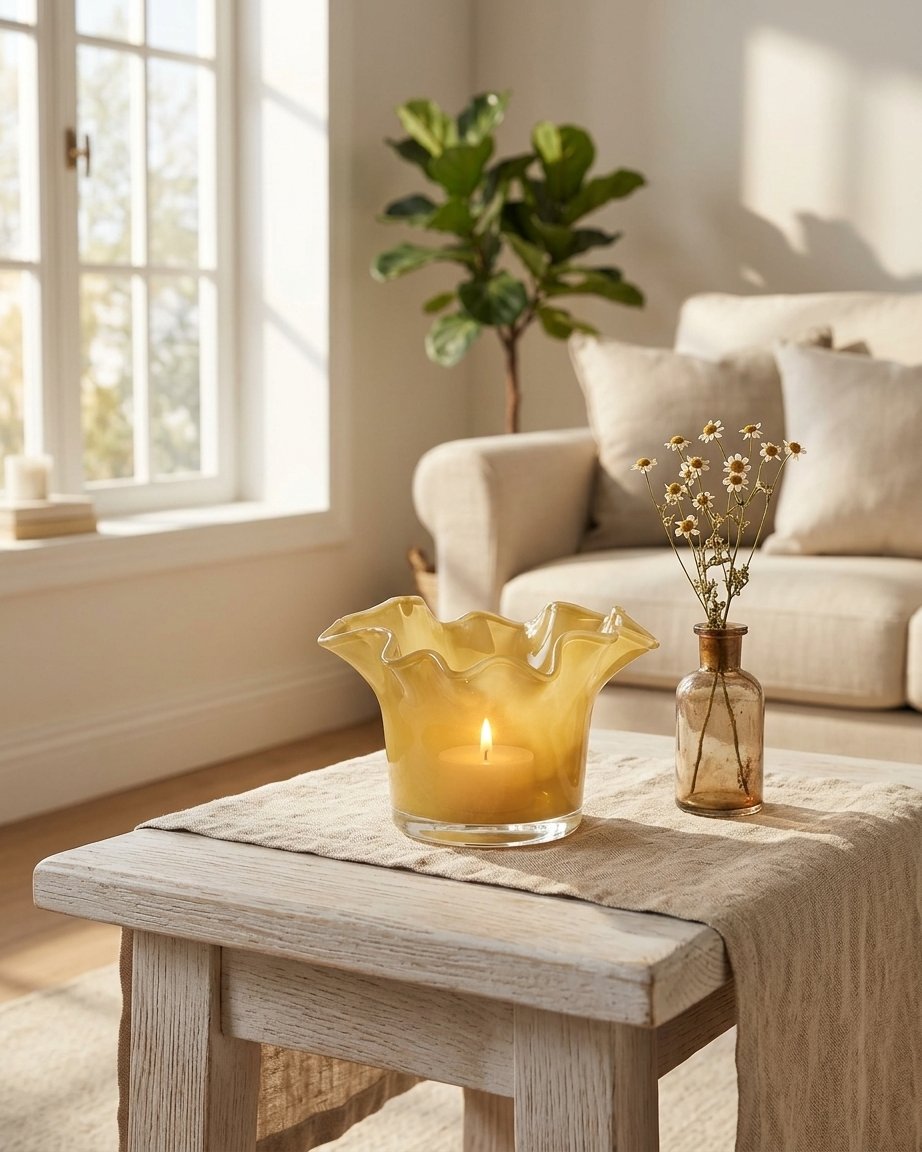Glass Votives in Dusty Yellow, Set of 2