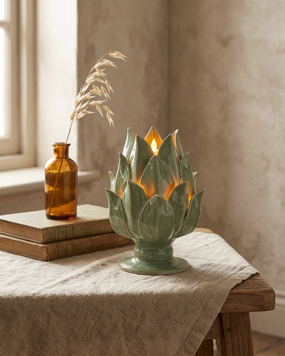 Glazed Artichoke Ceramic Tealight Holder