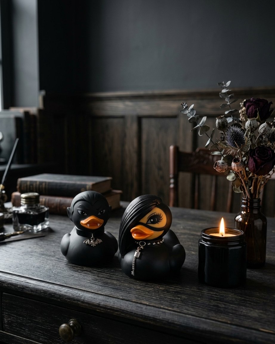 Goth Rubber Duck Decoration with Studded Collar, Chains and Moulded Details – Gothic and Punk Character Variants