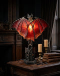 Gothic Bat Table Lamp with Translucent Red Wings and Cathedral Base