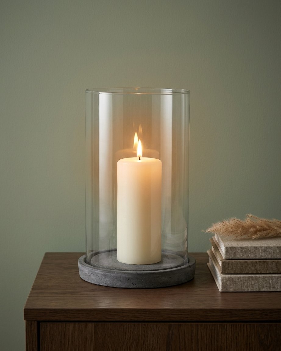 Grey Hurricane Lantern with Concrete Base, 2 Sizes