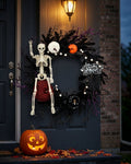 Halloween Door Wreath with Skeleton, Pumpkins and Spiderweb Details