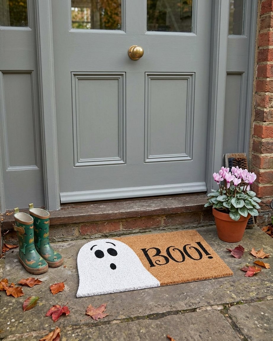 Halloween Ghost 'Boo!' Coir Doormat – Natural Coconut Husk with Playful Ghost Design