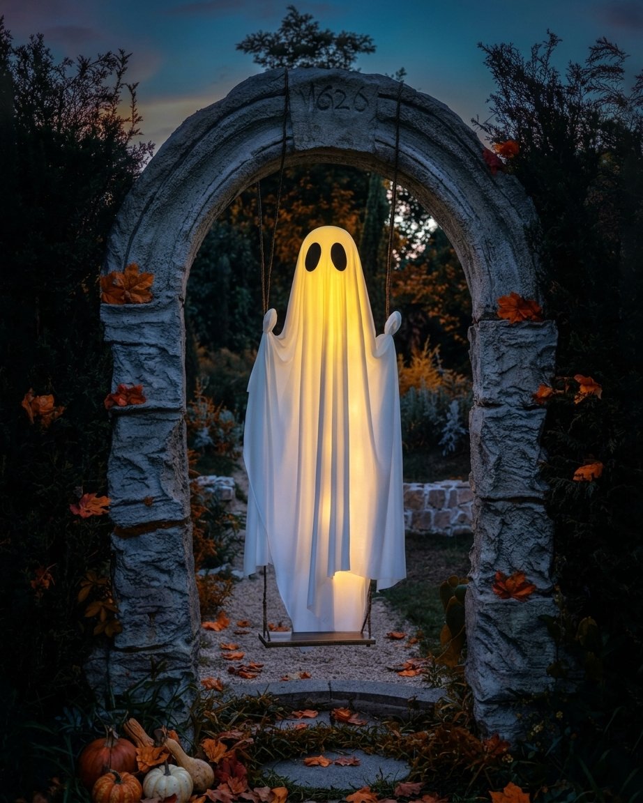 Halloween Glowing Ghost Swing Decoration with Remote Control and LED Lighting
