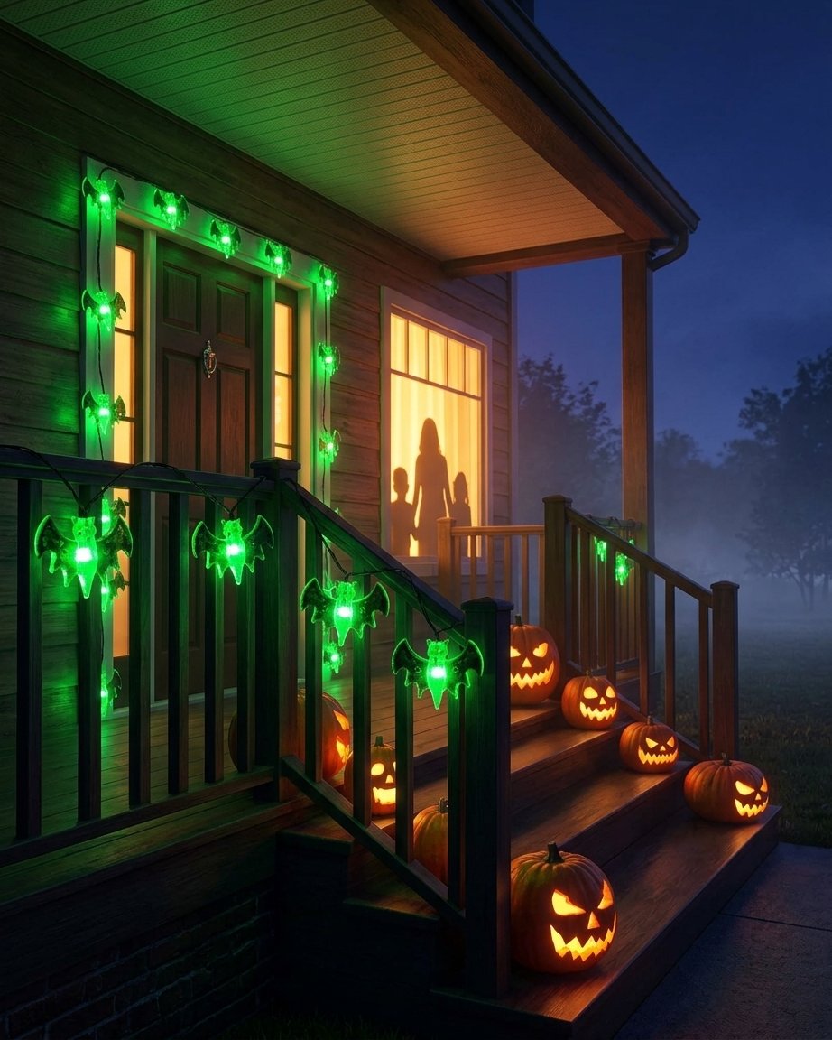 Halloween LED string lights with pumpkin, ghost and bat figures – battery or USB powered, indoor and outdoor use