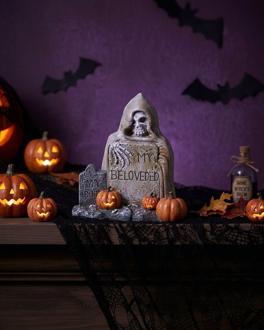 Halloween Miniature Tombstone Figurines for Tabletop and Shelf Displays