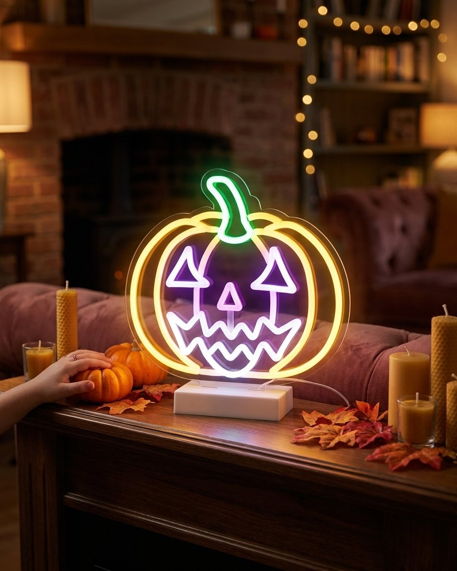 Halloween Pumpkin Jack-o'-Lantern LED Neon Light – USB Indoor Decoration
