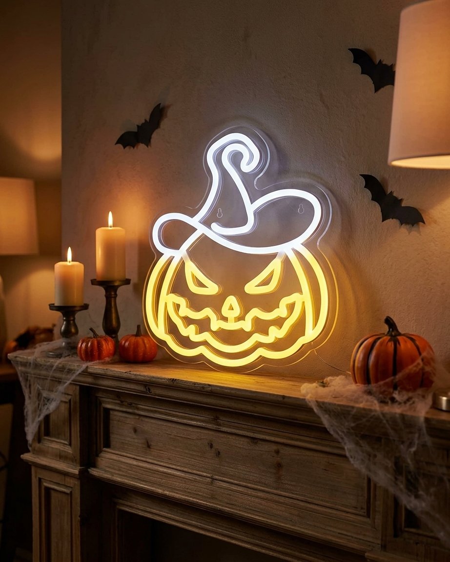 Halloween Pumpkin Silhouette LED Neon Light with USB Cable and On/Off Switch