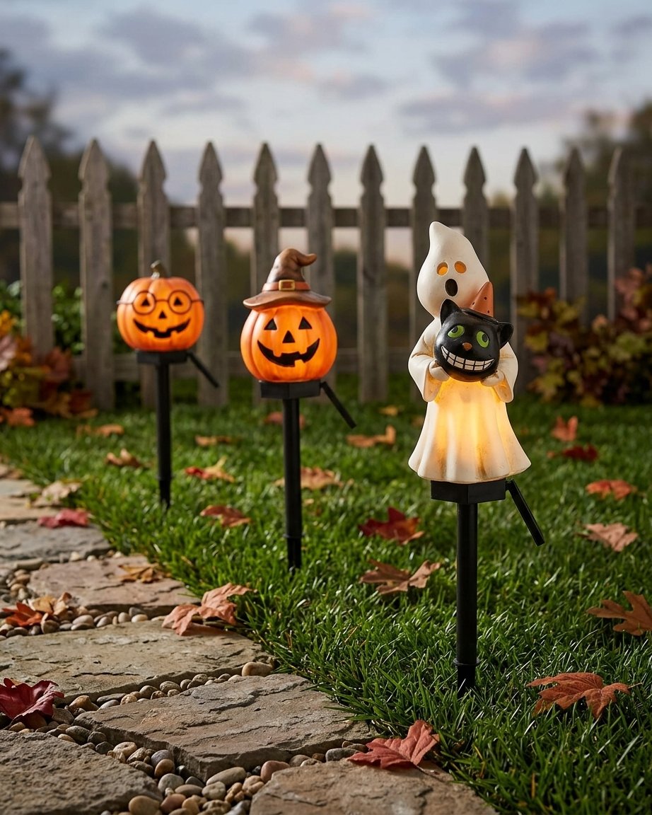 Halloween Solar Garden Stake Light – Resin Character Design with Auto On Glow