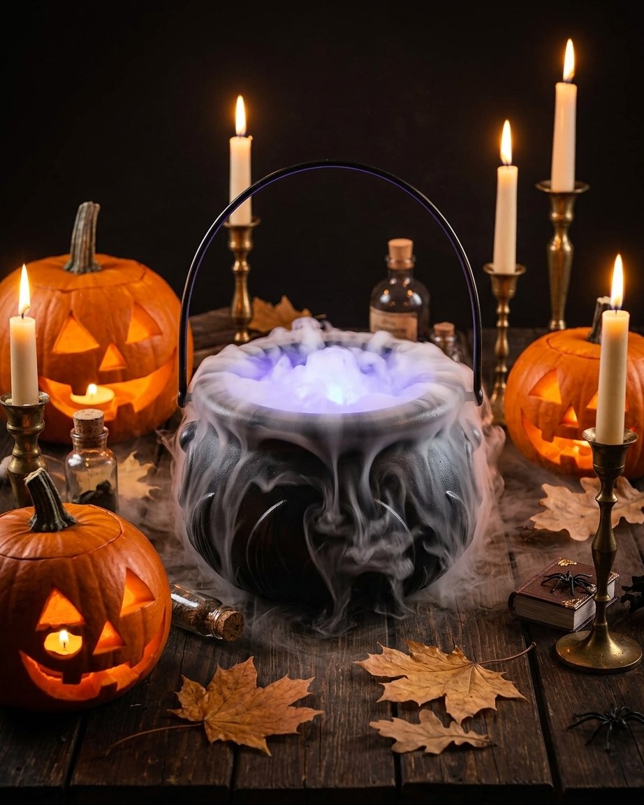 Halloween Witch's Cauldron Mist Maker with Colour-Changing LED Lights