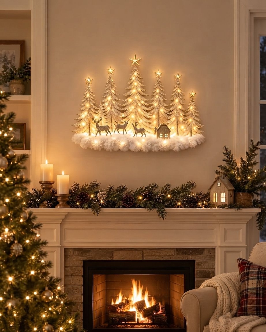Illuminated 3D Winter Forest Wall Decoration with LED Lights