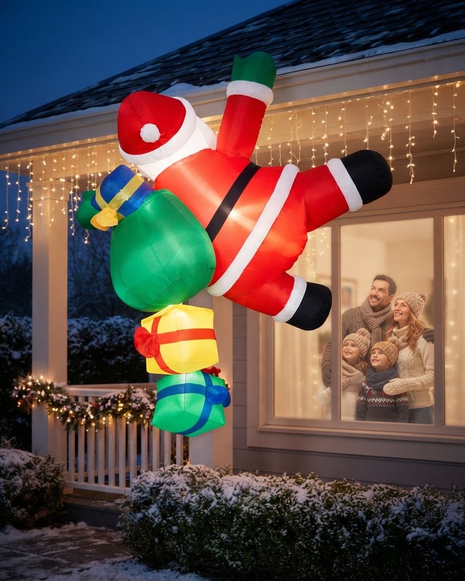Inflatable Climbing Santa with LED Lights, 6ft
