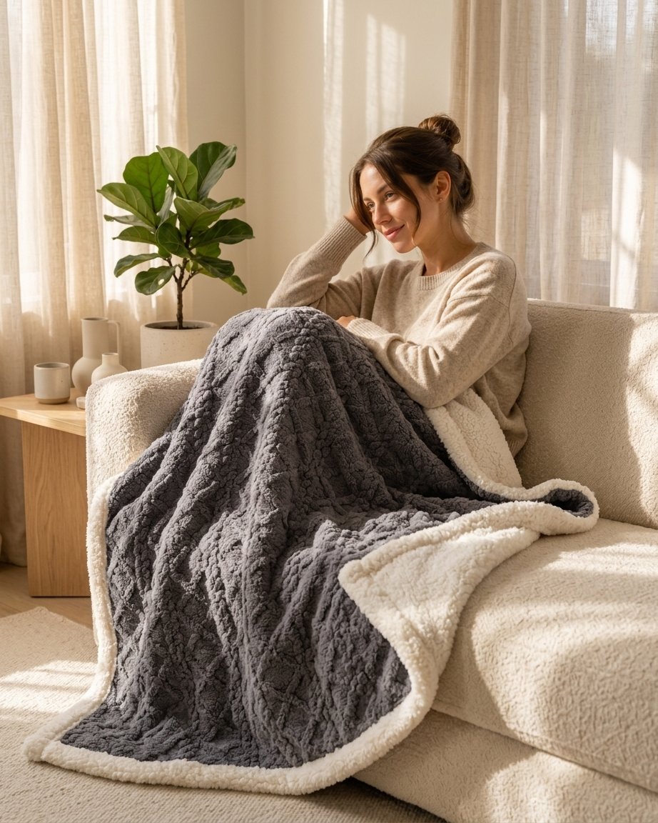 Jacquard Berber Fleece Blanket, Double-Thick & Soft