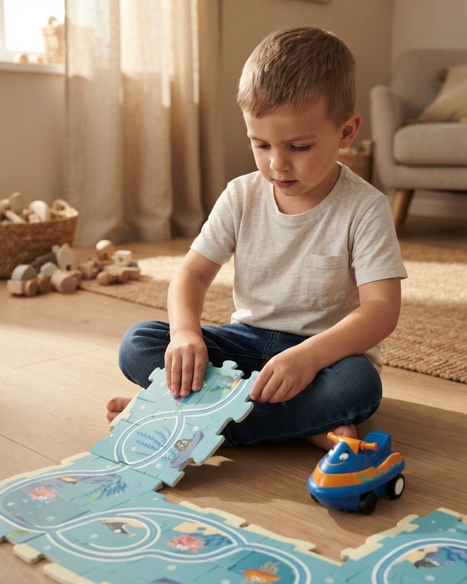 Kids Electric Car Track Set with Puzzle Pieces, Ages 4–6