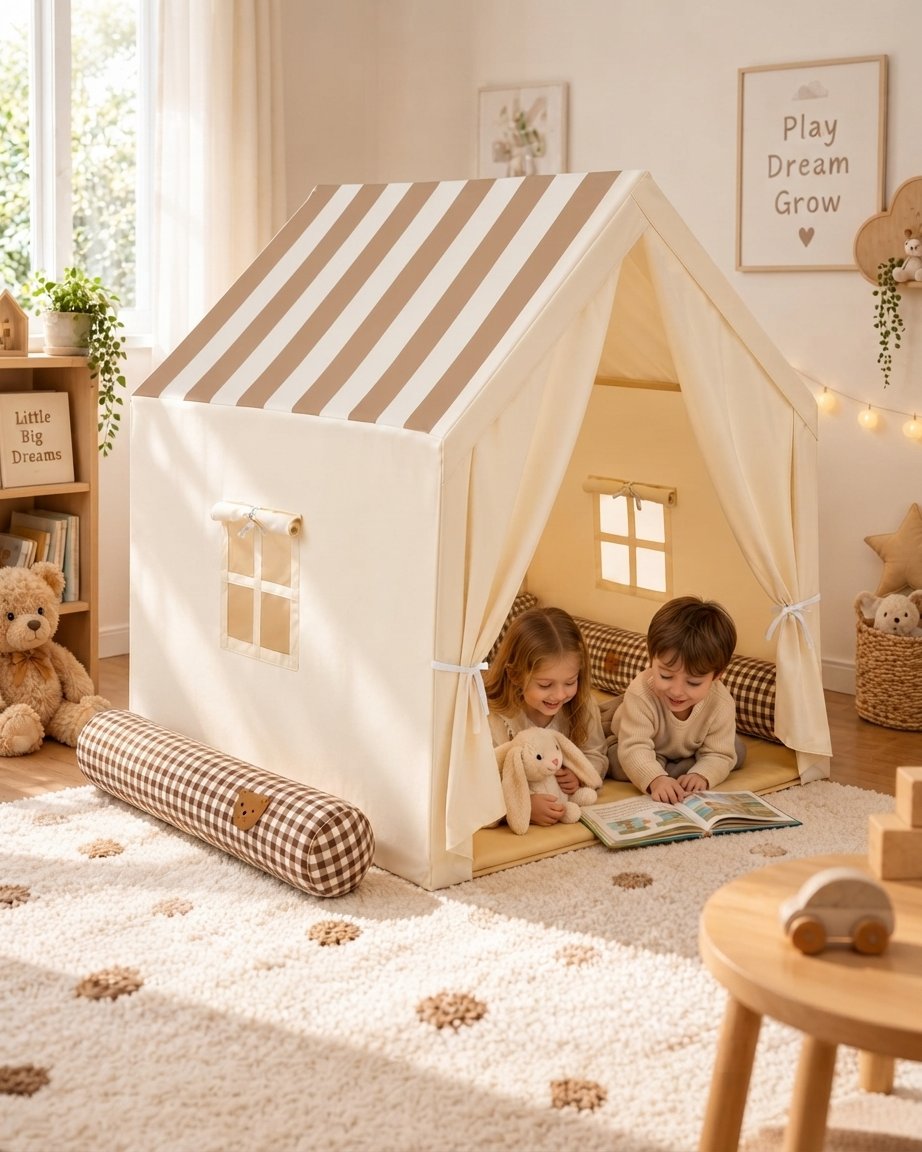 Kids Indoor & Outdoor Play Tent with Curtains and Mat
