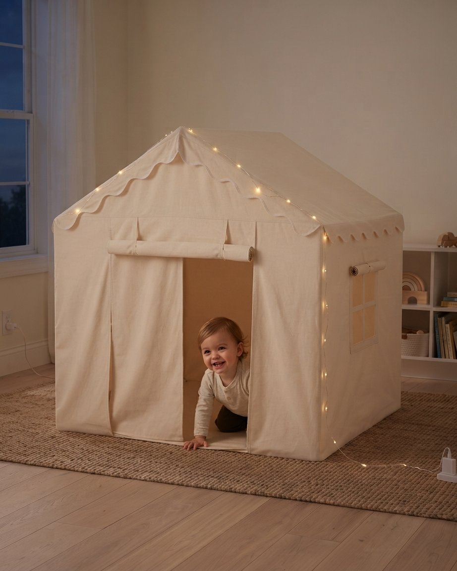 Kids Indoor Play House Tent with Star Lights, Neutral