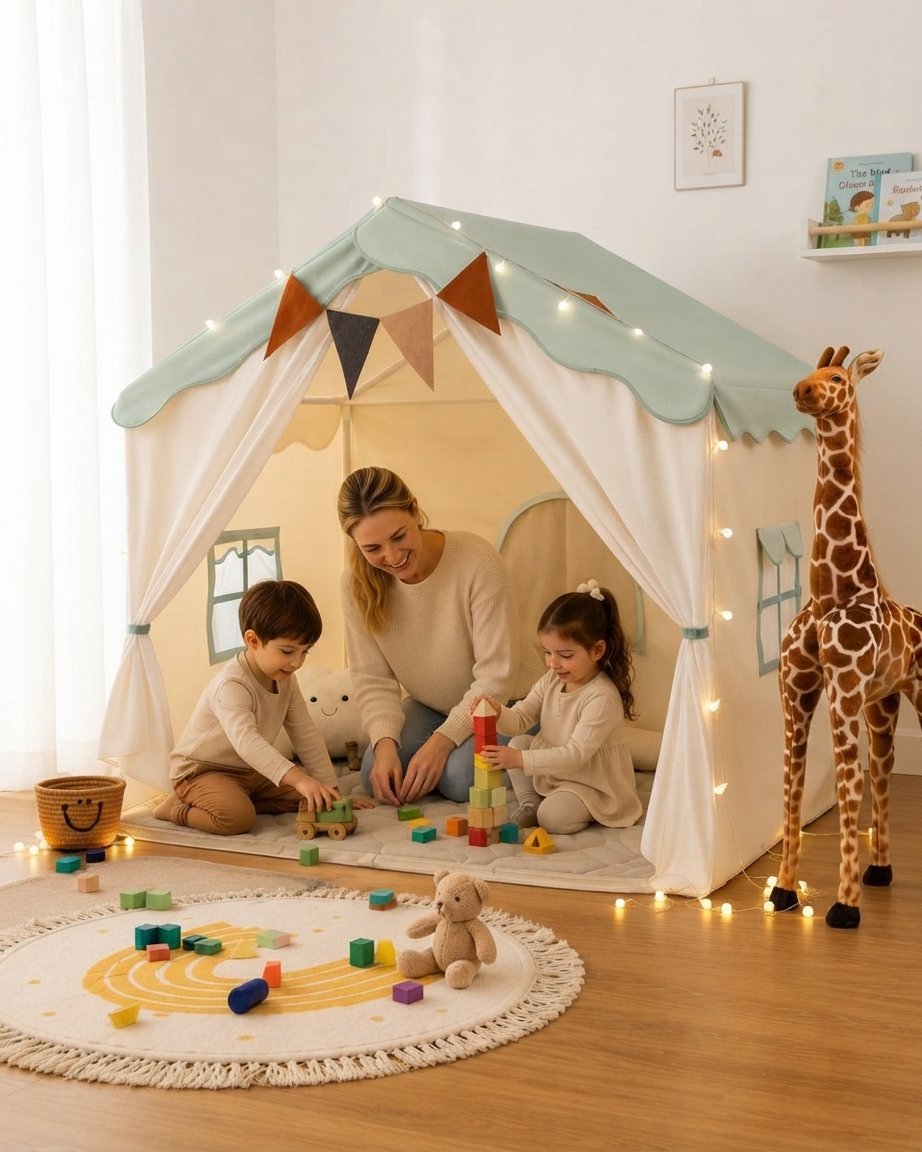 Kids Indoor Play Tent with Lights and Padded Mat