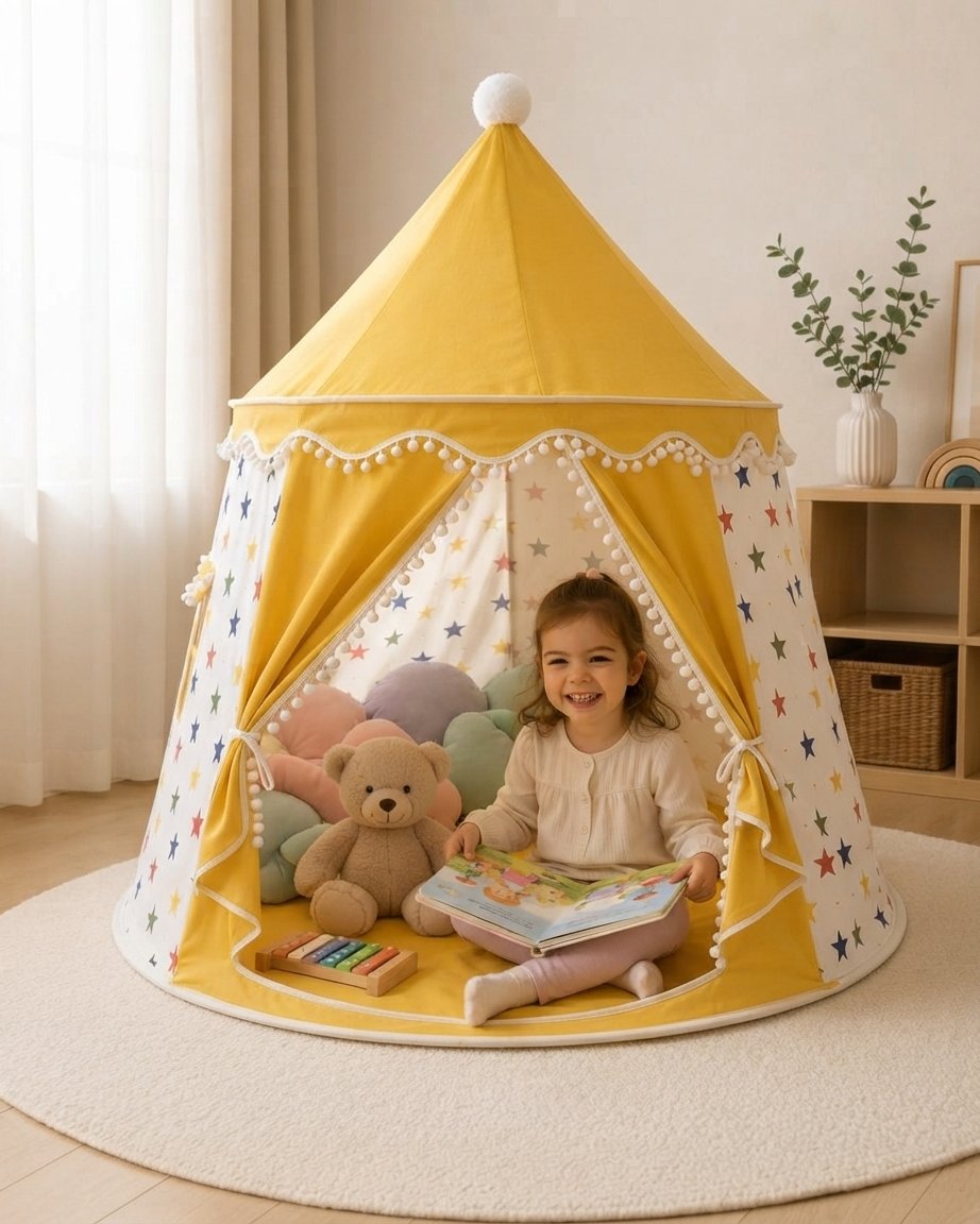 Kids Indoor Play Tent with Yellow Star Design