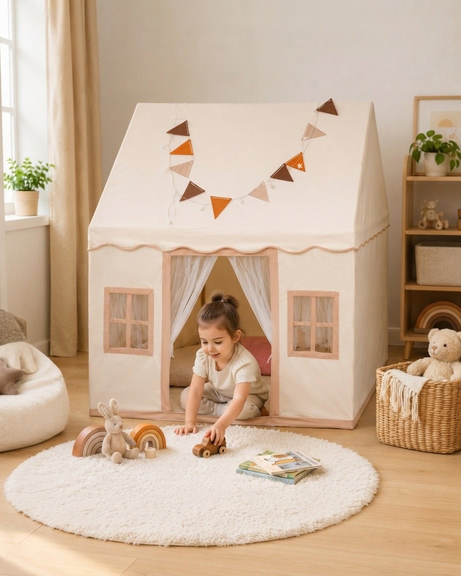Kids Indoor Playhouse Tent with Bunting and Curtains